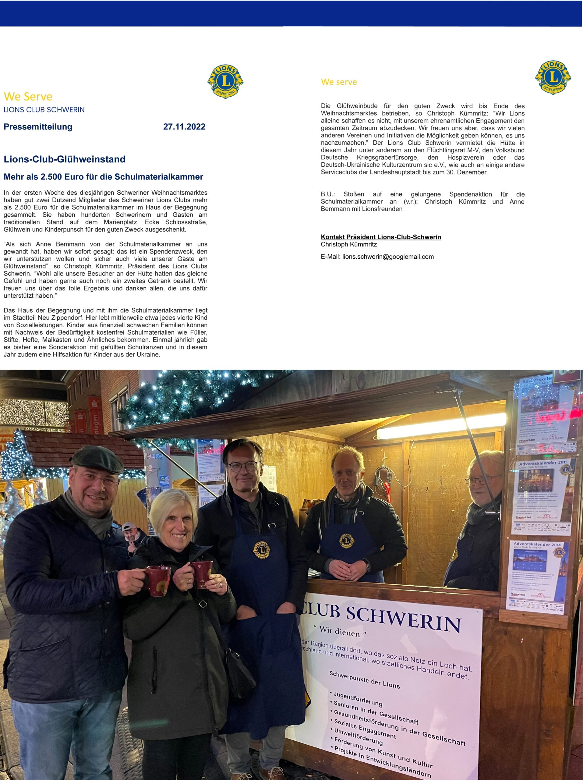 Pressemitteilung Lions-Club-Schwerin vom 27.11.2022